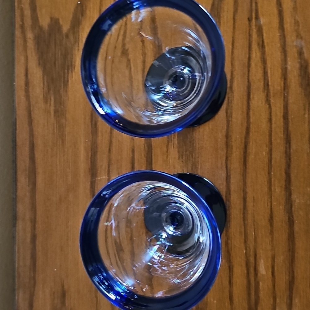 2 Cobalt Blue and Clear Glass Goblets - Picture 2 of 5